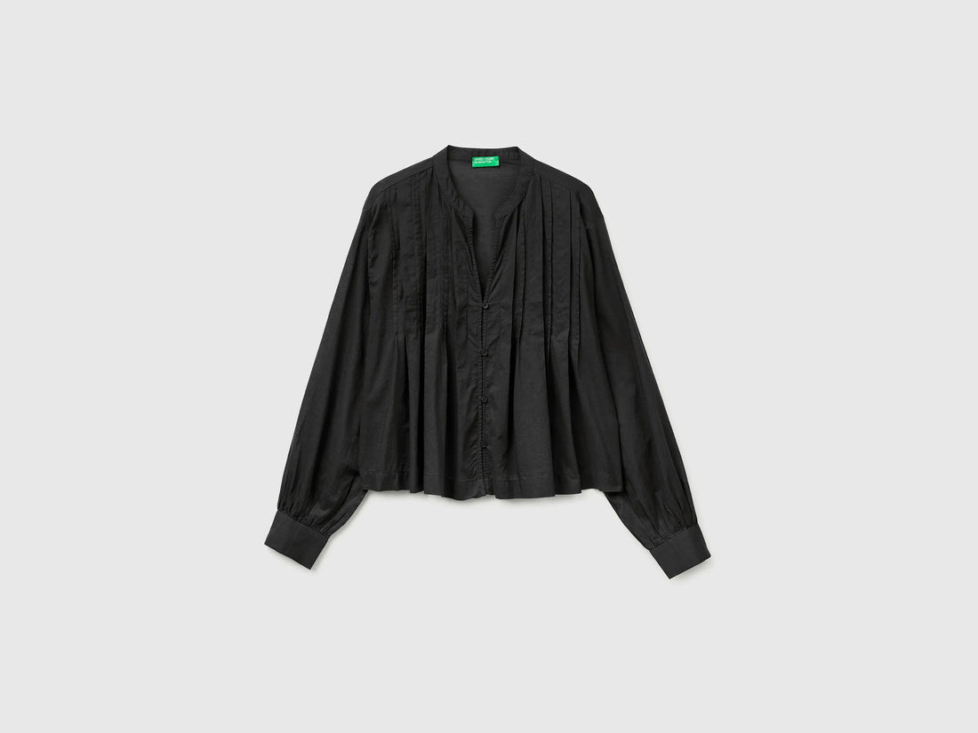 Benetton Black Women Lightweight Blouse with Pleats SKU: 5SI1DQ0E5_100 Image 01
