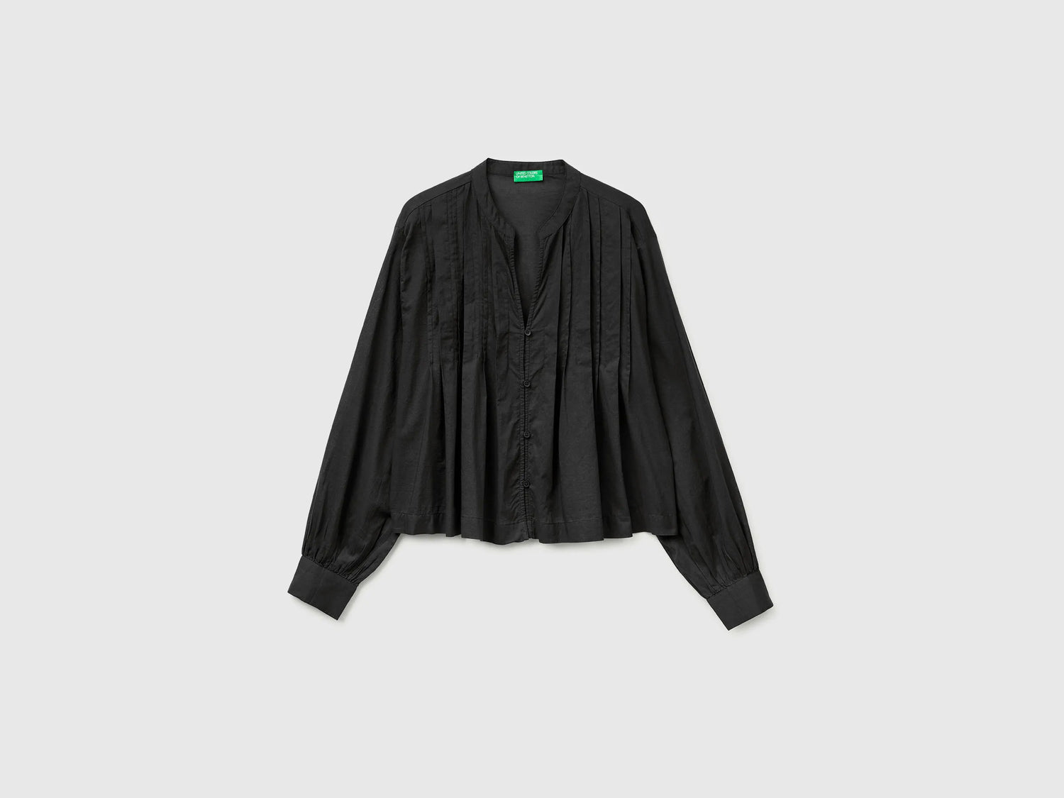 Benetton Black Women Lightweight Blouse with Pleats SKU: 5SI1DQ0E5_100 Image 01