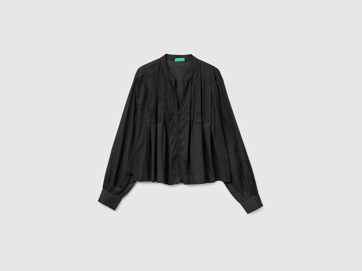 Benetton Black Women Lightweight Blouse with Pleats SKU: 5SI1DQ0E5_100 Image 01
