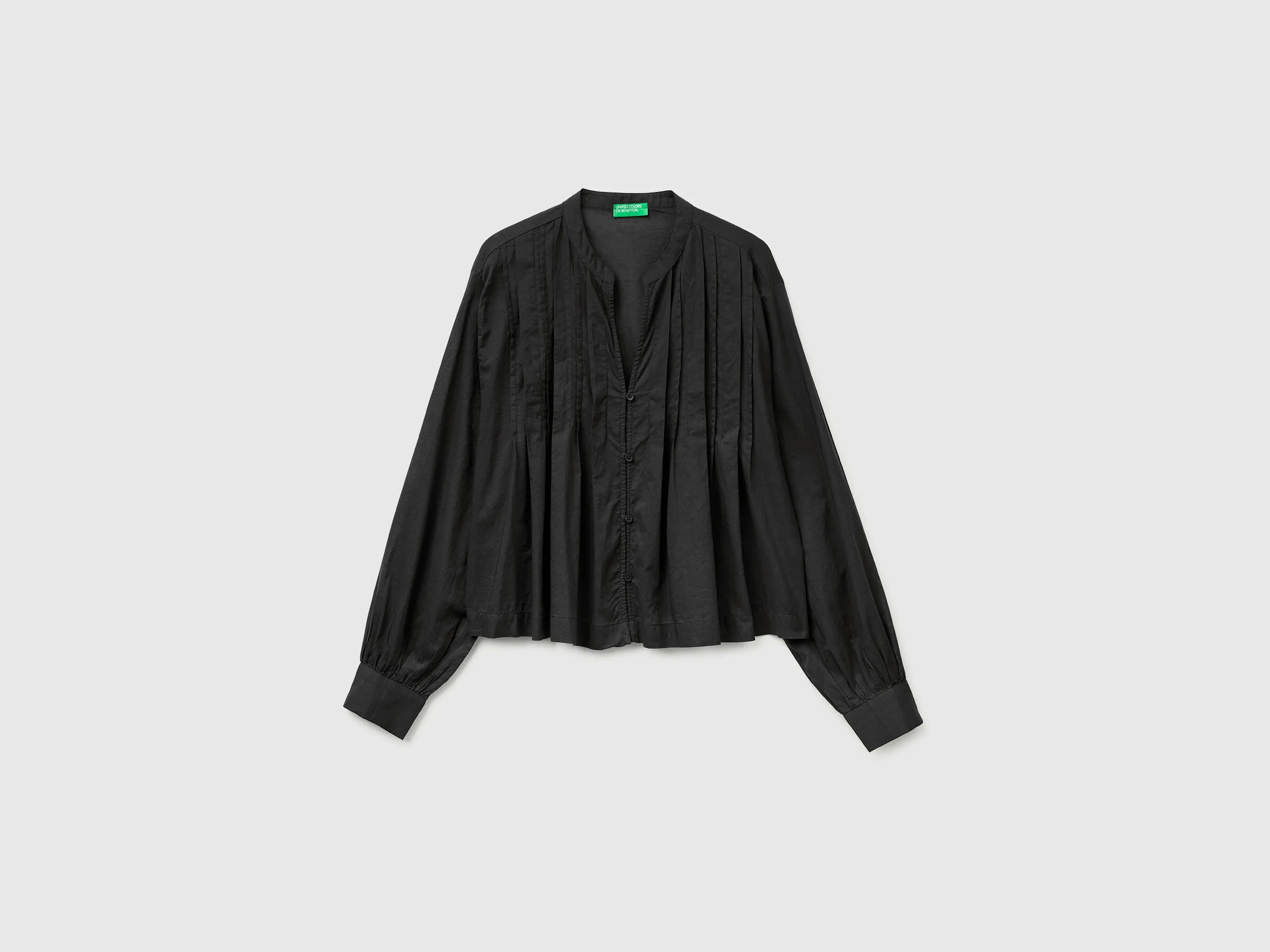 Benetton Black Women Lightweight Blouse with Pleats SKU: 5SI1DQ0E5_100 Image 01
