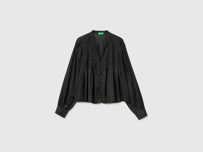 Benetton Black Women Lightweight Blouse with Pleats SKU: 5SI1DQ0E5_100 Image 01