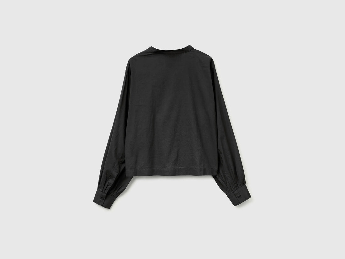 Benetton Black Women Lightweight Blouse with Pleats SKU: 5SI1DQ0E5_100 Image 02