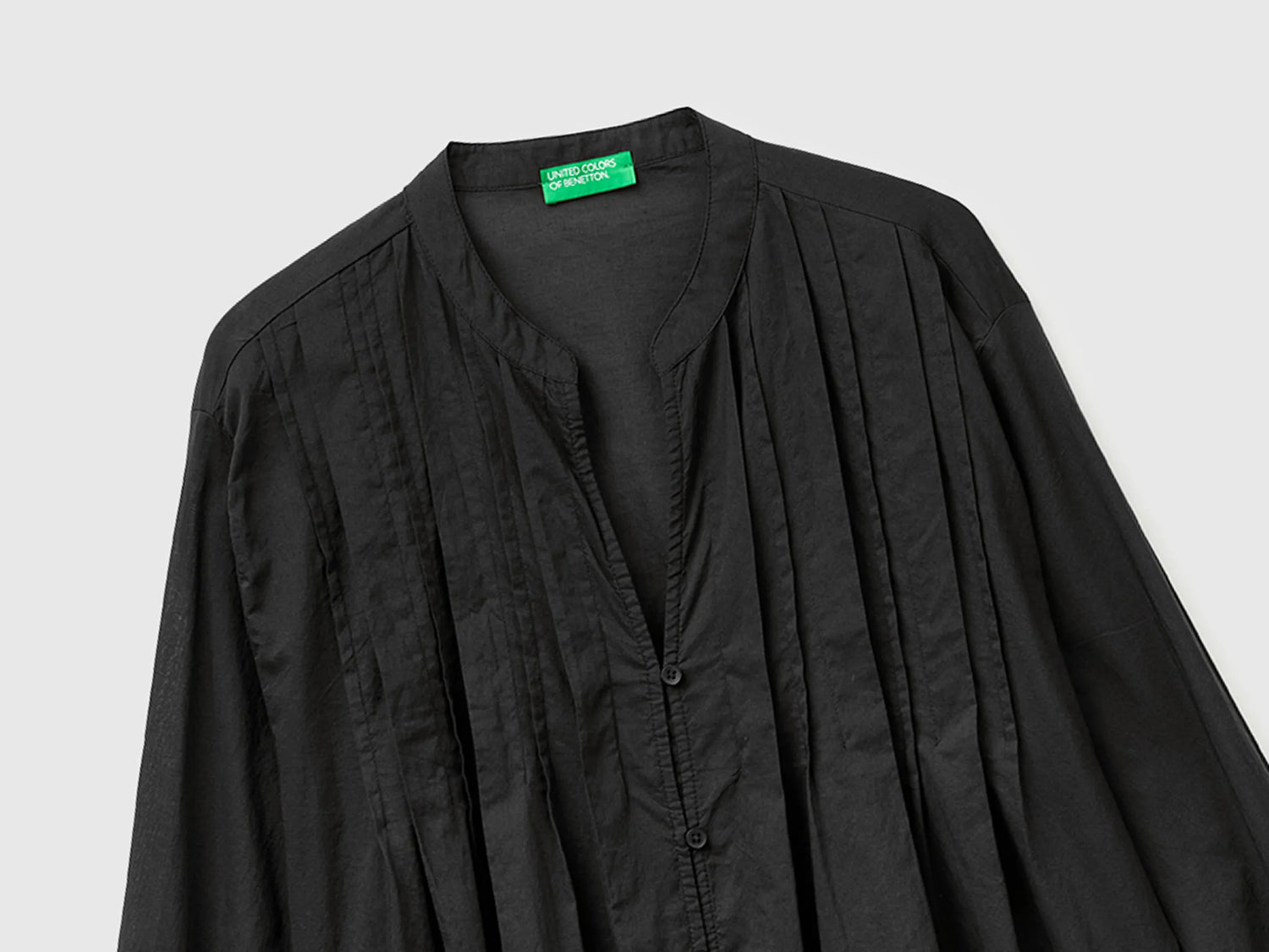 Benetton Black Women Lightweight Blouse with Pleats SKU: 5SI1DQ0E5_100 Image 03