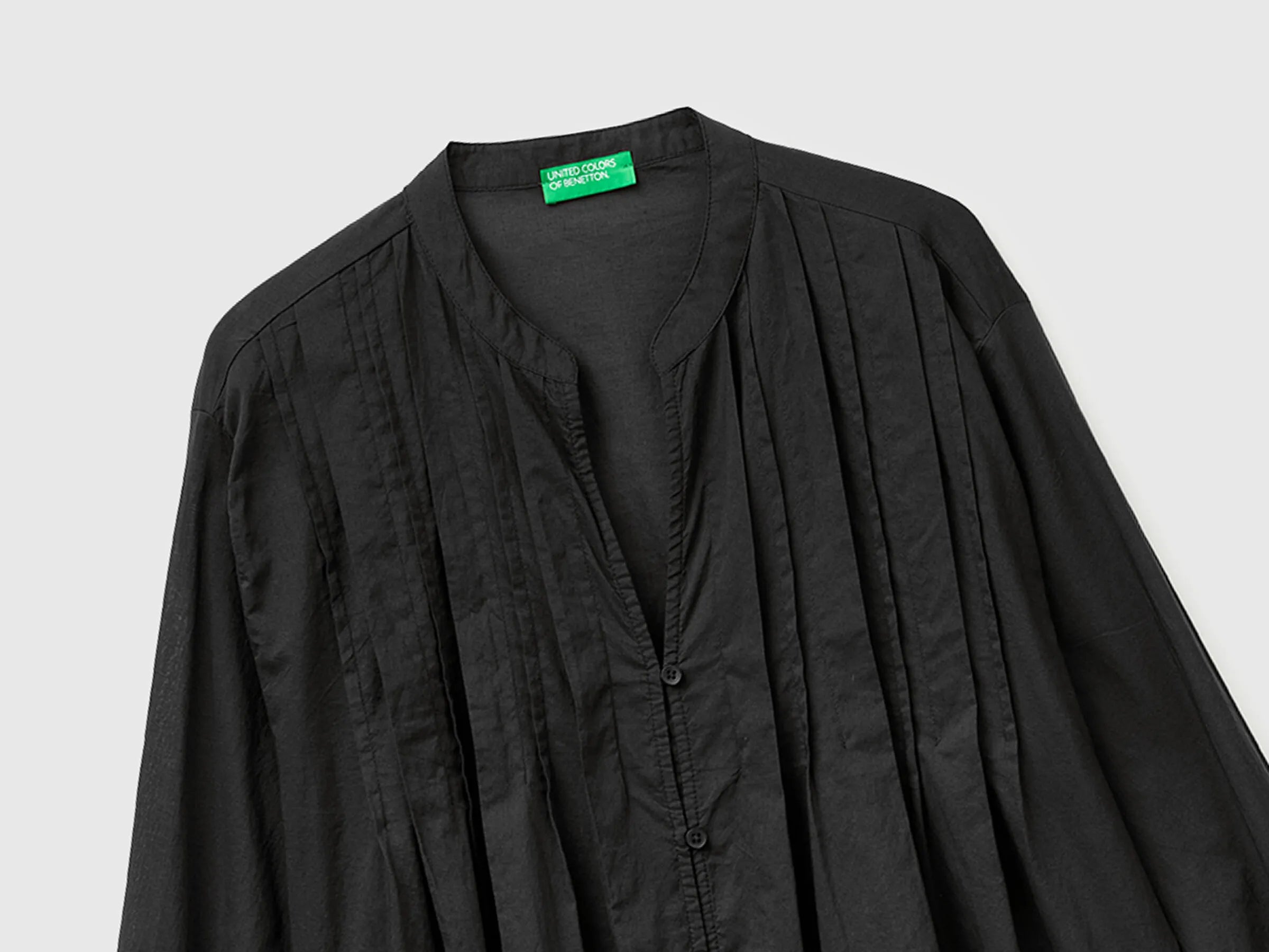Benetton Black Women Lightweight Blouse with Pleats SKU: 5SI1DQ0E5_100 Image 03