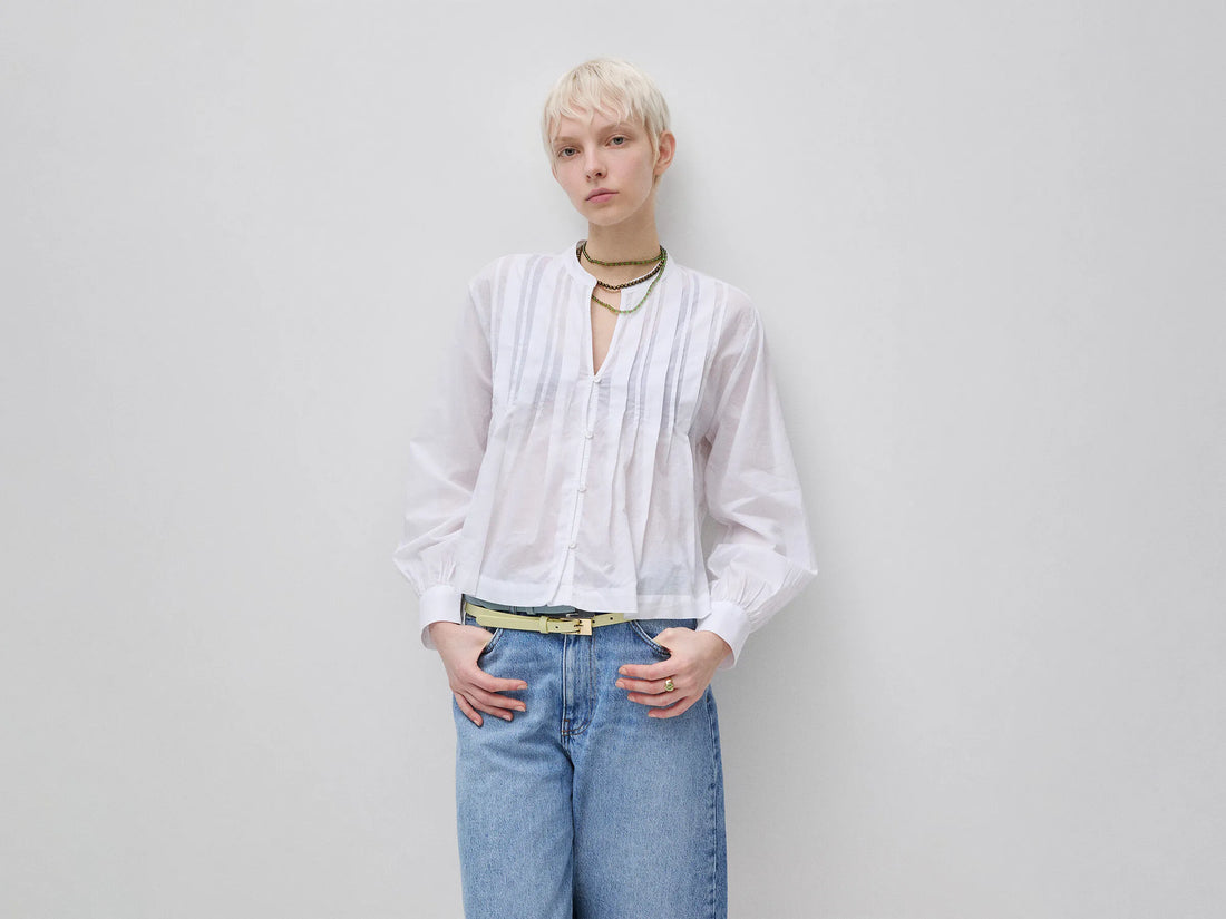 Benetton White Women Lightweight Blouse with Pleats SKU: 5SI1DQ0E5_101 Image 01