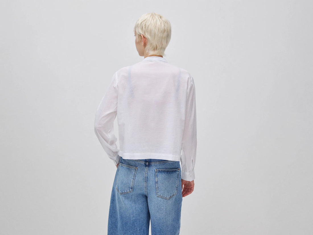 Benetton White Women Lightweight Blouse with Pleats SKU: 5SI1DQ0E5_101 Image 02