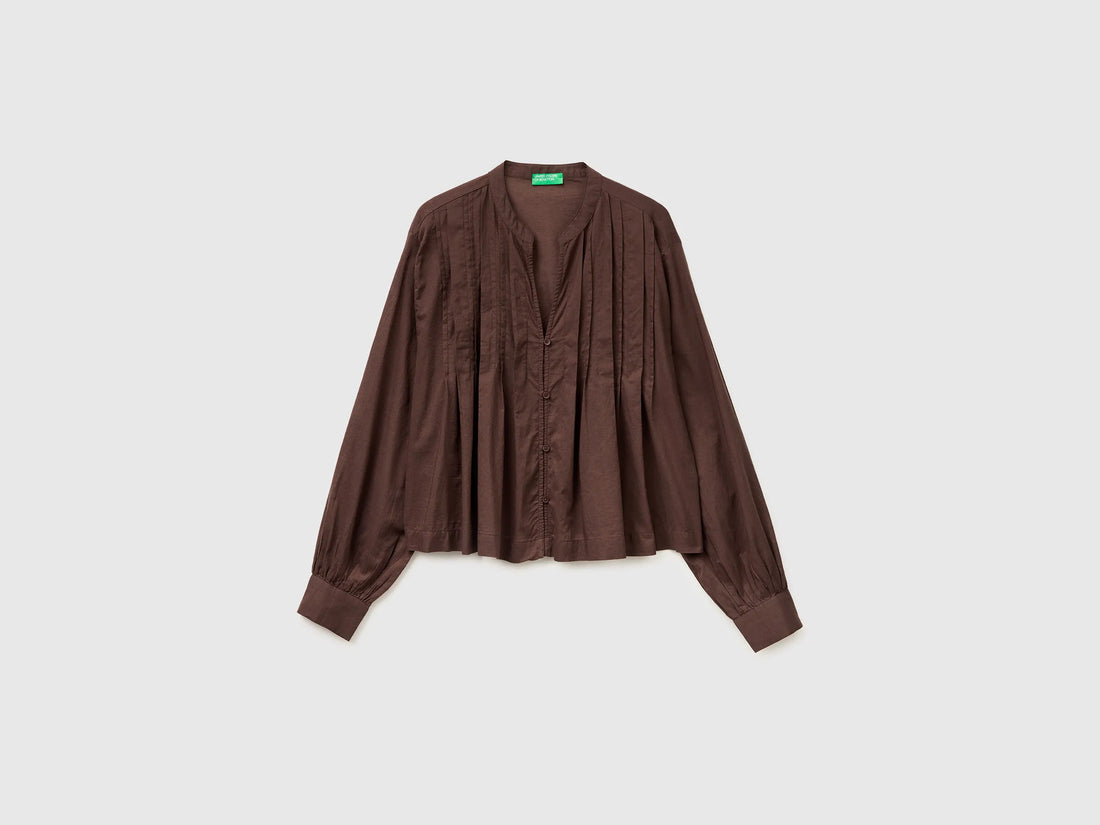 Benetton Brown Women Lightweight Blouse with Pleats SKU: 5SI1DQ0E5_33T Image 01