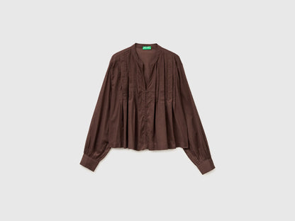 Benetton Brown Women Lightweight Blouse with Pleats SKU: 5SI1DQ0E5_33T Image 01
