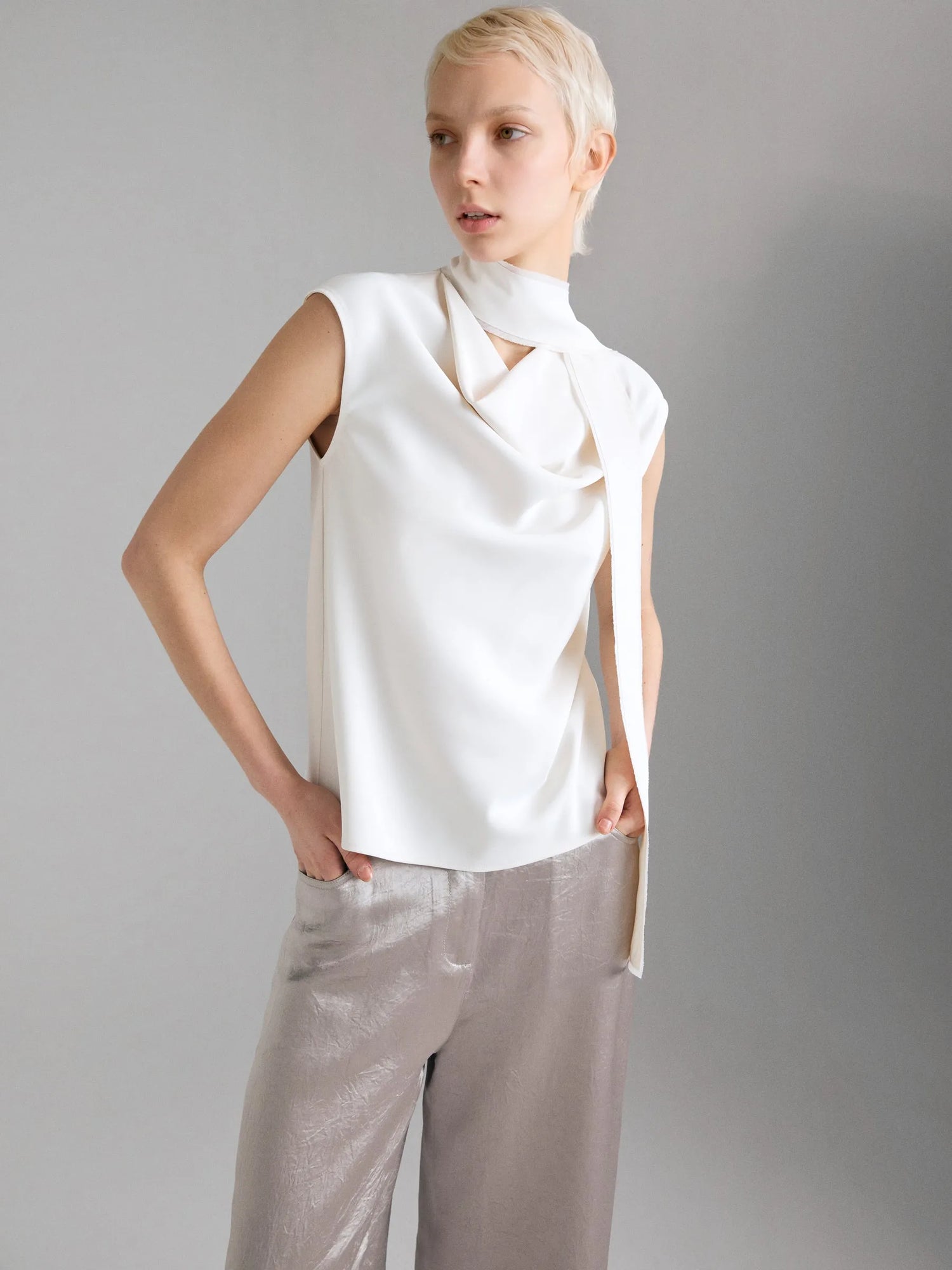 Sisley Creamy white Women Top with Scarf SKU: 5SLFLQ0AS_00E Image 03