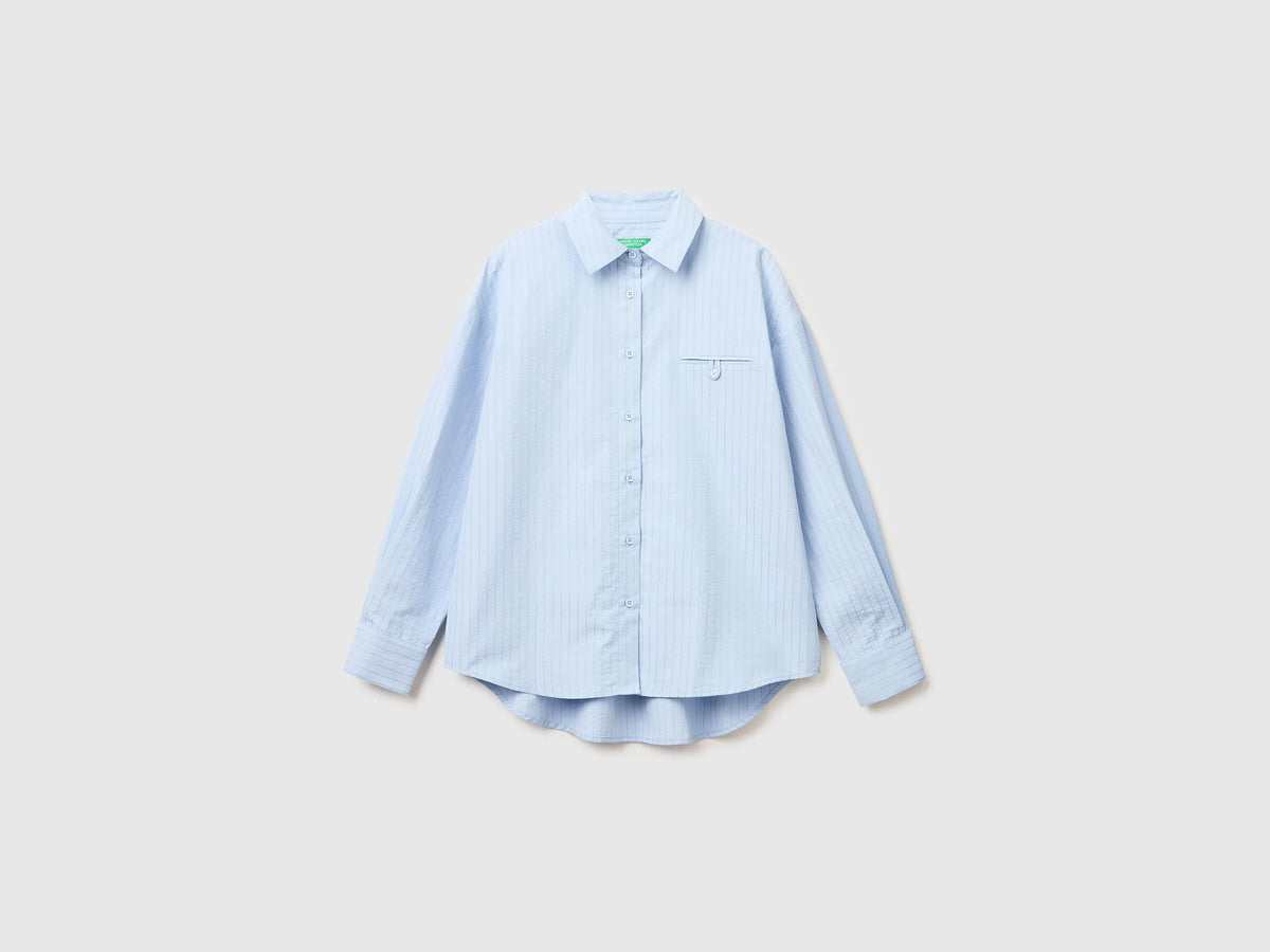 Benetton Light Gray Women Lightweight Striped Shirt SKU: 5TVTDQ0DM_903 Image 01
