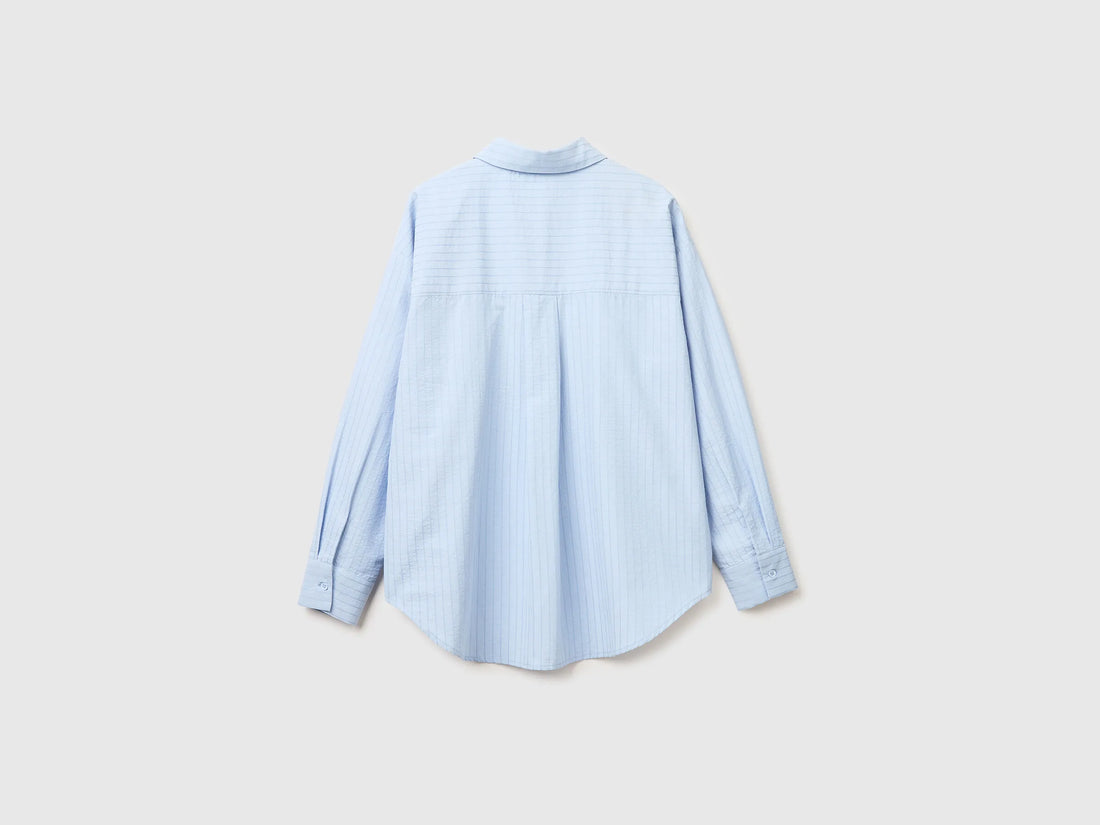 Benetton Light Gray Women Lightweight Striped Shirt SKU: 5TVTDQ0DM_903 Image 02