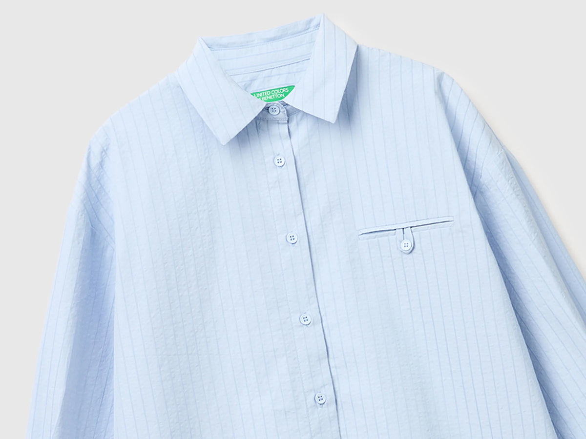 Benetton Light Gray Women Lightweight Striped Shirt SKU: 5TVTDQ0DM_903 Image 03