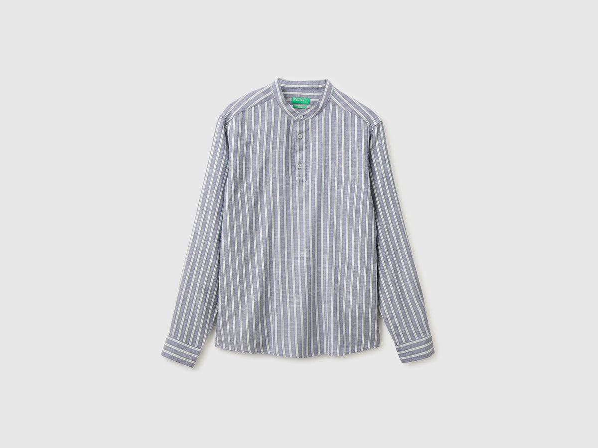 Benetton Blue Men Striped Henley Shirt SKU: 5TYEUQ075_902 Image 01