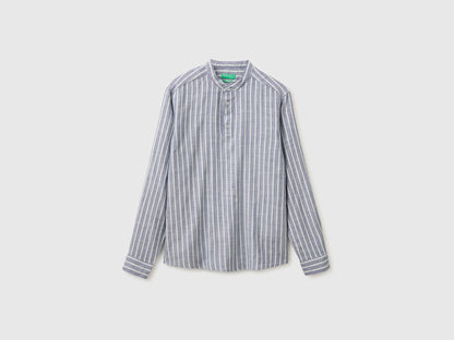 Benetton Blue Men Striped Henley Shirt SKU: 5TYEUQ075_902 Image 01