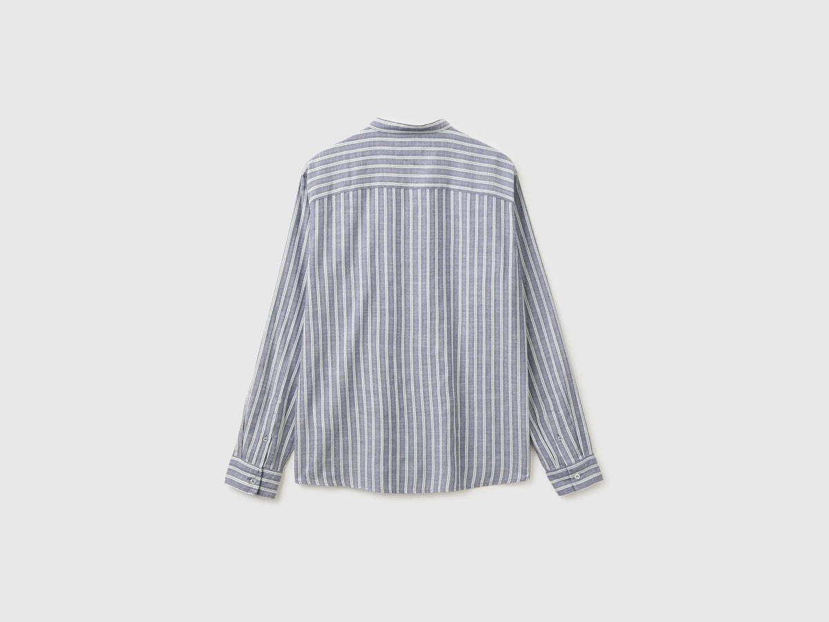 Benetton Blue Men Striped Henley Shirt SKU: 5TYEUQ075_902 Image 02