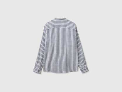 Benetton Blue Men Striped Henley Shirt SKU: 5TYEUQ075_902 Image 02