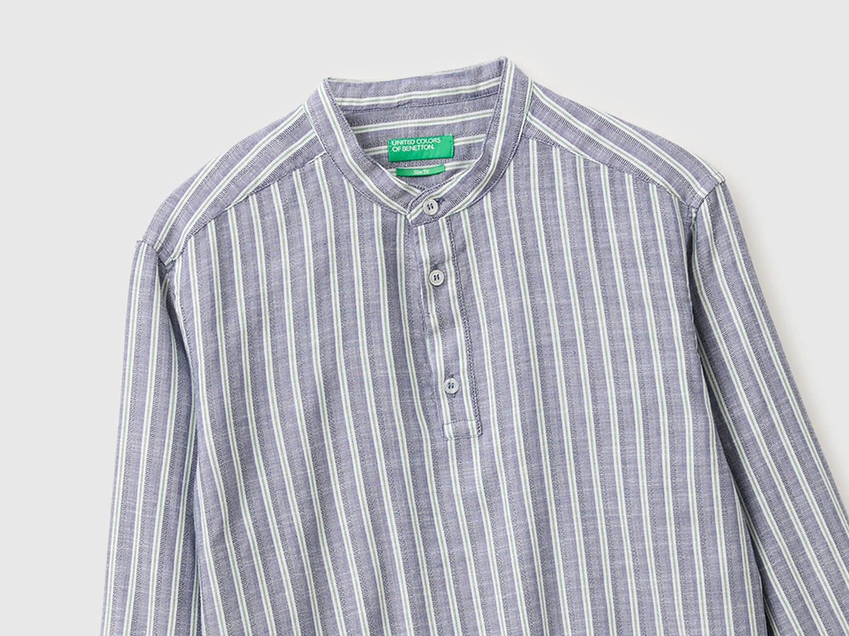 Benetton Blue Men Striped Henley Shirt SKU: 5TYEUQ075_902 Image 03