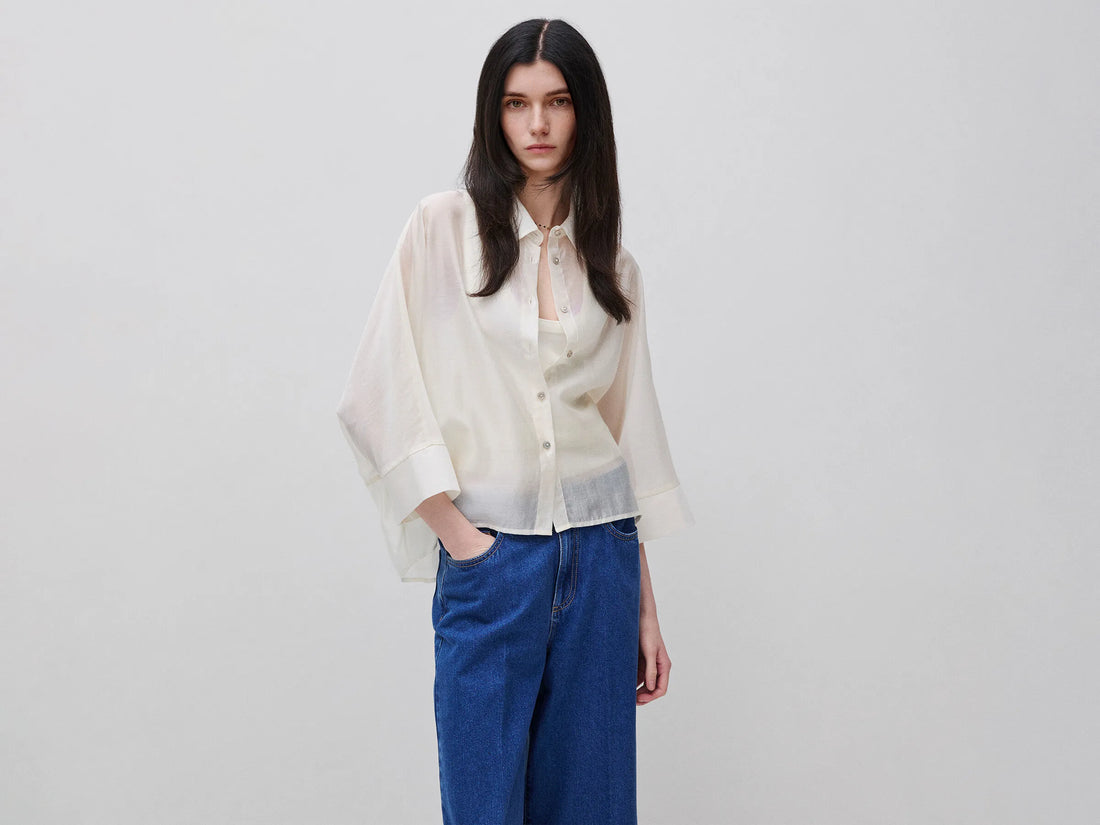 Benetton Creamy White Women Flowing Shirt SKU: 5UOCDQ0E6_0R2 Image 01