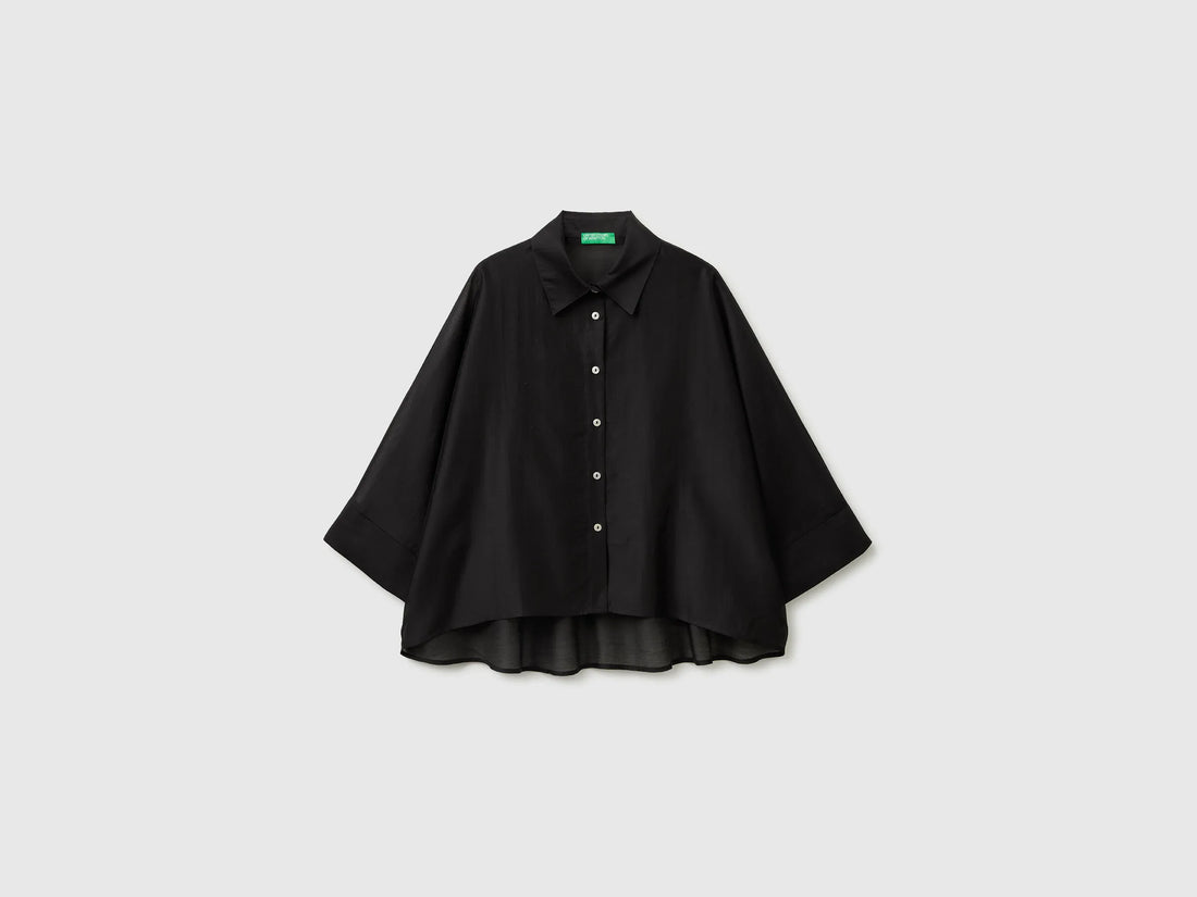 Benetton Black Women Flowing Shirt SKU: 5UOCDQ0E6_100 Image 01