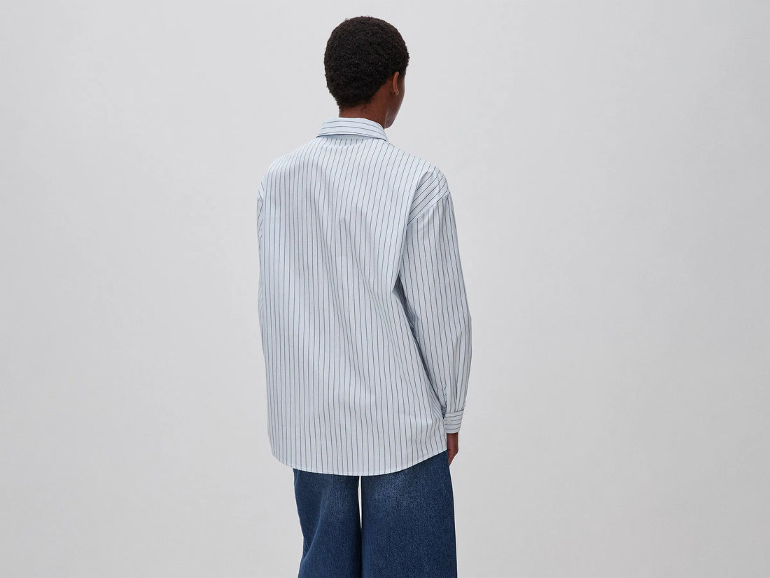 Benetton Sky Blue Women Oversized Striped Shirt SKU: 5UPCDQ0F7_901 Image 02