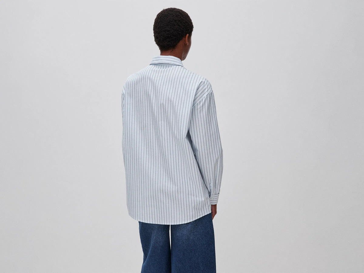 Benetton Sky Blue Women Oversized Striped Shirt SKU: 5UPCDQ0F7_901 Image 02