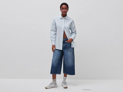 Benetton Sky Blue Women Oversized Striped Shirt SKU: 5UPCDQ0F7_901 Image 03