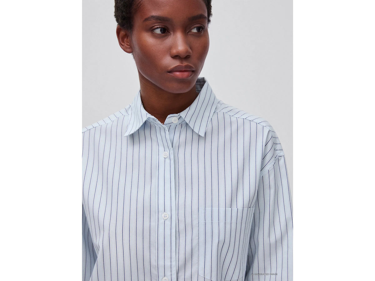Benetton Sky Blue Women Oversized Striped Shirt SKU: 5UPCDQ0F7_901 Image 04