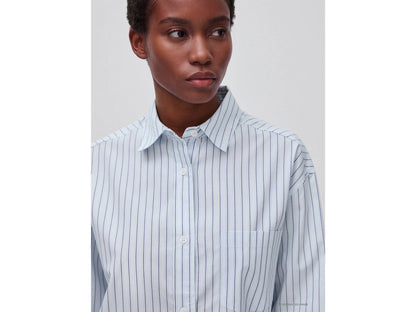 Benetton Sky Blue Women Oversized Striped Shirt SKU: 5UPCDQ0F7_901 Image 04