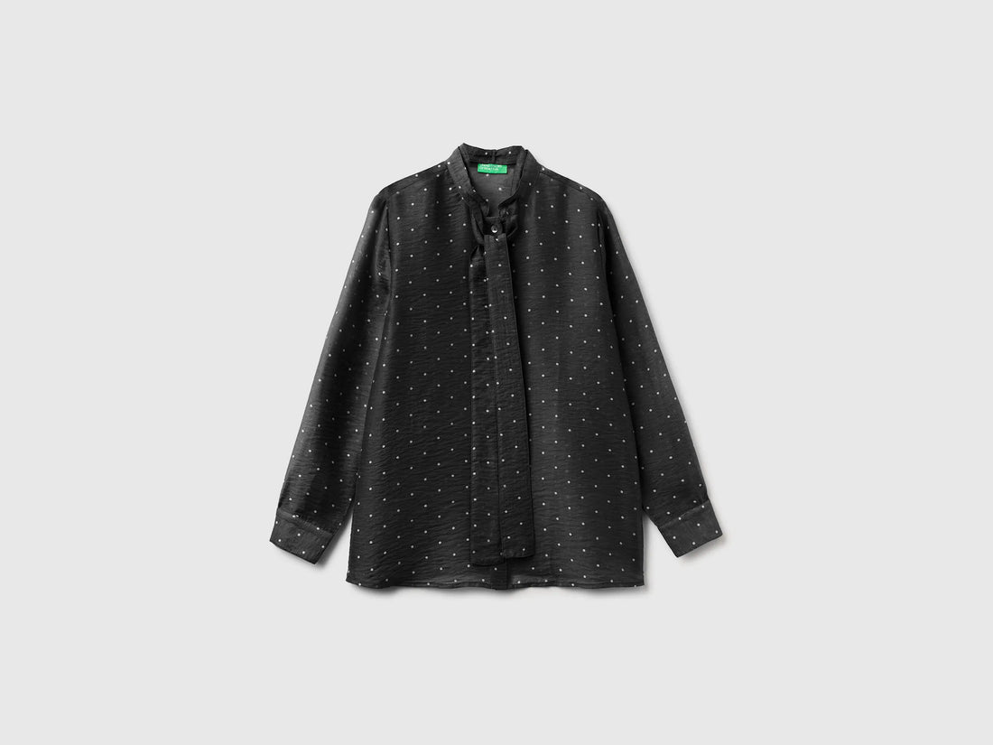 Benetton Black Women Flowy Shirt with Micro Polka Dots SKU: 5UZHDQ0DI_62F Image 01