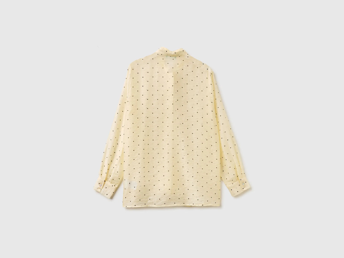Benetton Creamy White Women Flowy Shirt with Micro Polka Dots SKU: 5UZHDQ0DI_62G Image 02