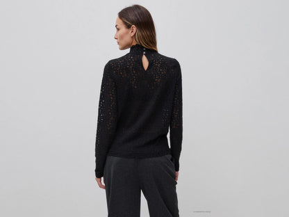 Benetton Black Women High-Neck Lace Blouse SKU: 5VCCDQ0FJ_100 Image 03