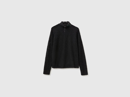 Benetton Black Women High-Neck Lace Blouse SKU: 5VCCDQ0FJ_100 Image 05