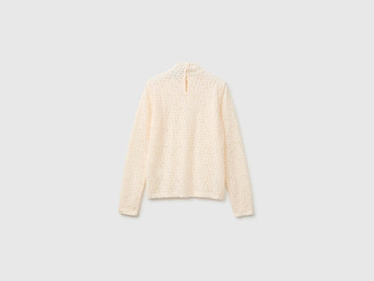 Benetton Creamy White Women High-Neck Lace Blouse SKU: 5VCCDQ0FJ_27H Image 02