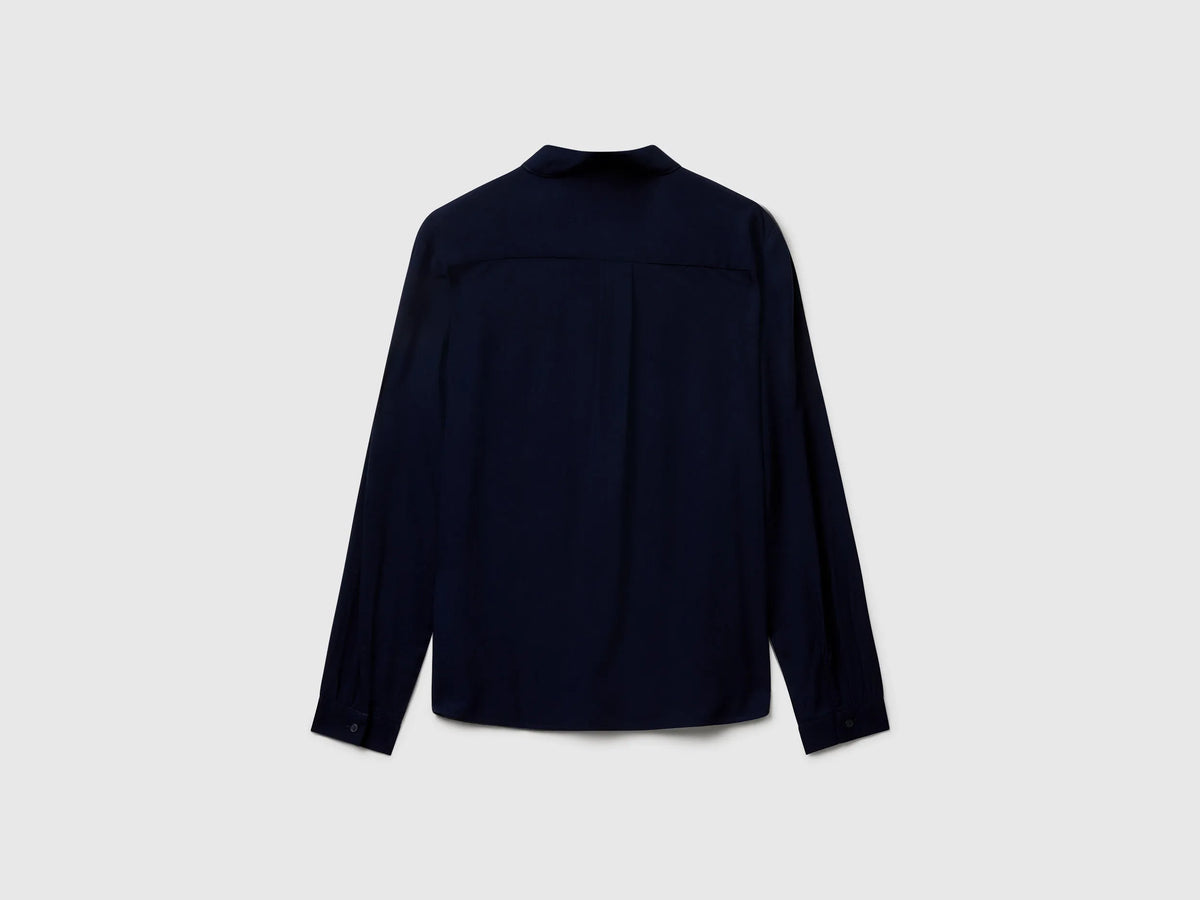 Benetton Dark Blue Women Regular Fit Shirt in Viscose SKU: 5WPWDQ0B0_016 Image 04