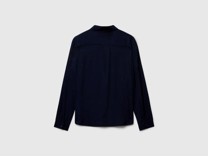 Benetton Dark Blue Women Regular Fit Shirt in Viscose SKU: 5WPWDQ0B0_016 Image 04