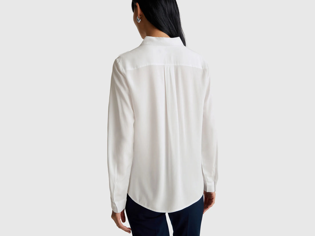 Benetton White Women Regular Fit Shirt in Viscose SKU: 5WPWDQ0B0_101 Image 02