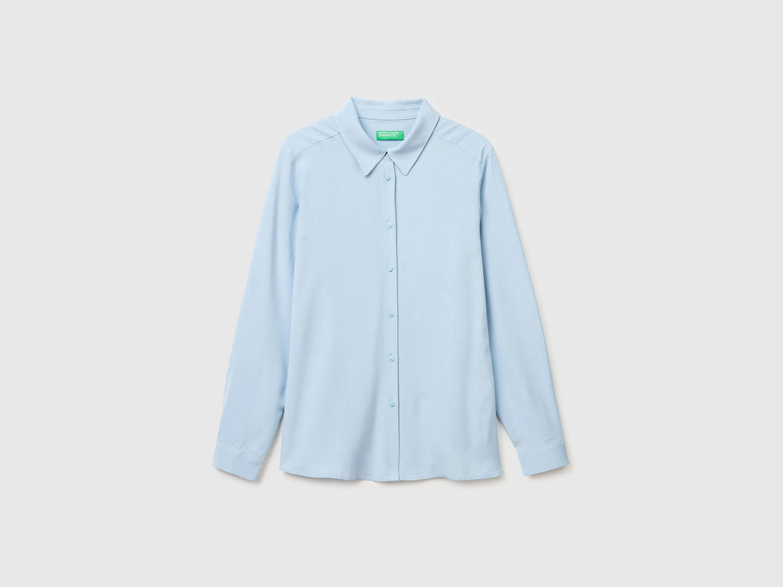 Benetton Light Blue Women Regular Fit Flowy Shirt SKU: 5WPWDQ0B0_12C Image 01