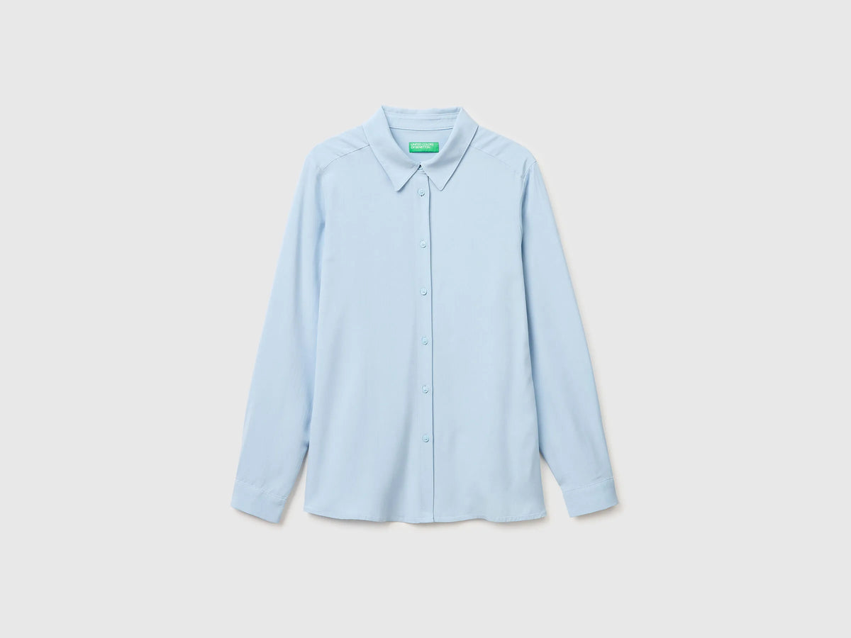 Benetton Light Blue Women Regular Fit Flowy Shirt SKU: 5WPWDQ0B0_12C Image 01