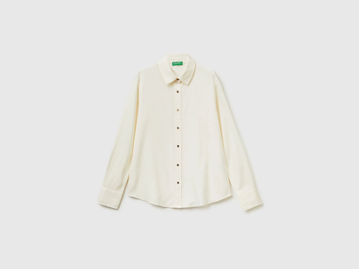 Benetton Creamy White Women Flowing Striped Shirt SKU: 5X0VDQ0DC_6R2 Image 01
