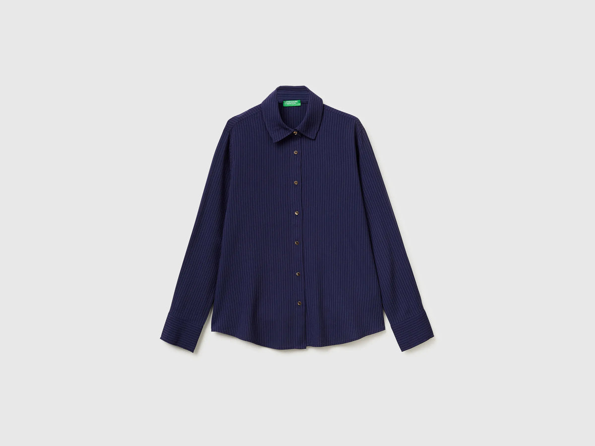 Benetton Dark Blue Women Flowing Striped Shirt SKU: 5X0VDQ0DC_852 Image 01