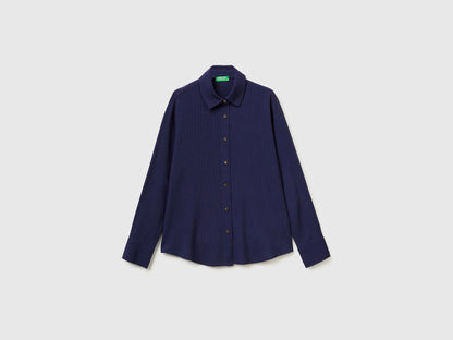 Benetton Dark Blue Women Flowing Striped Shirt SKU: 5X0VDQ0DC_852 Image 01