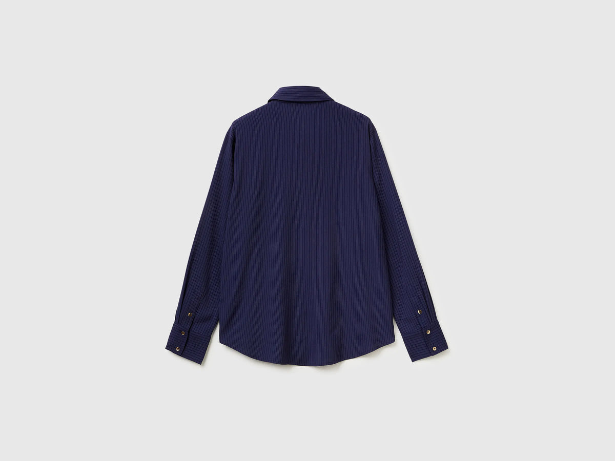 Benetton Dark Blue Women Flowing Striped Shirt SKU: 5X0VDQ0DC_852 Image 02