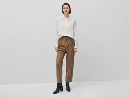 Benetton Creamy White Women Striped Blouse with Mandarin Collar SKU: 5X0VDQ0DD_6R2 Image 03
