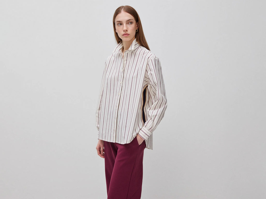 Benetton Creamy White Women Striped Shirt with Side Band SKU: 5X20DQ0DJ_901 Image 01