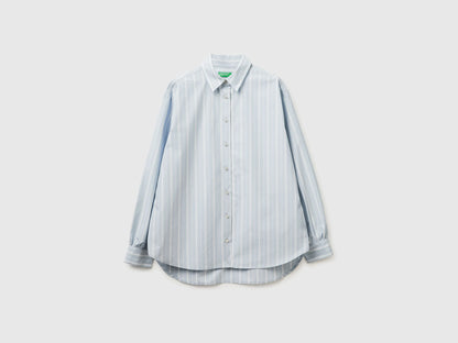 Benetton Light Blue Women Striped Shirt with Side Band SKU: 5X20DQ0DJ_903 Image 01