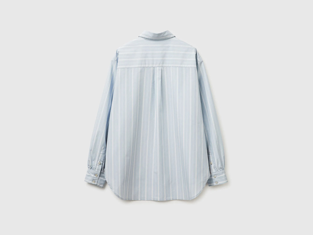 Benetton Light Blue Women Striped Shirt with Side Band SKU: 5X20DQ0DJ_903 Image 02