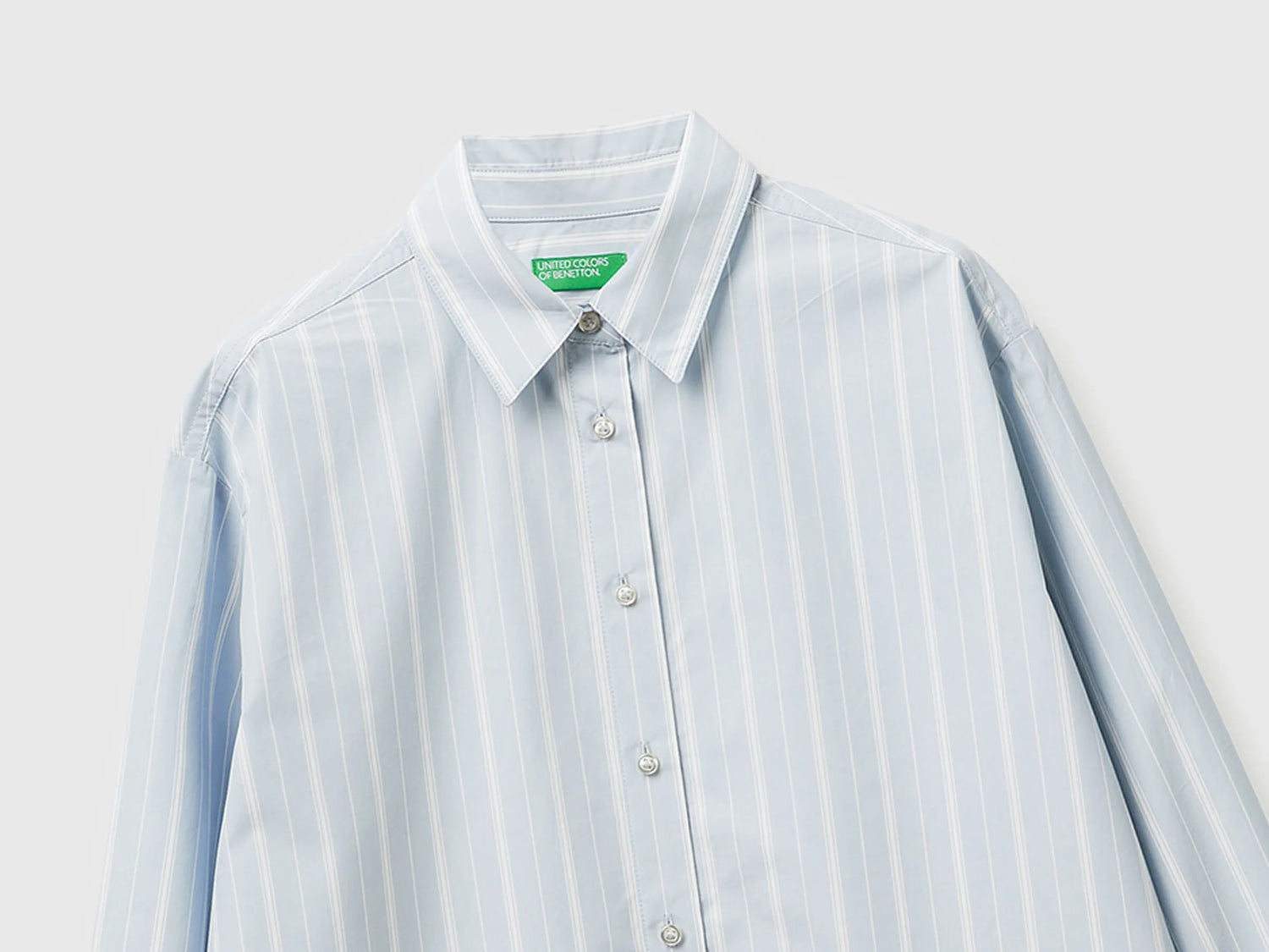 Benetton Light Blue Women Striped Shirt with Side Band SKU: 5X20DQ0DJ_903 Image 03
