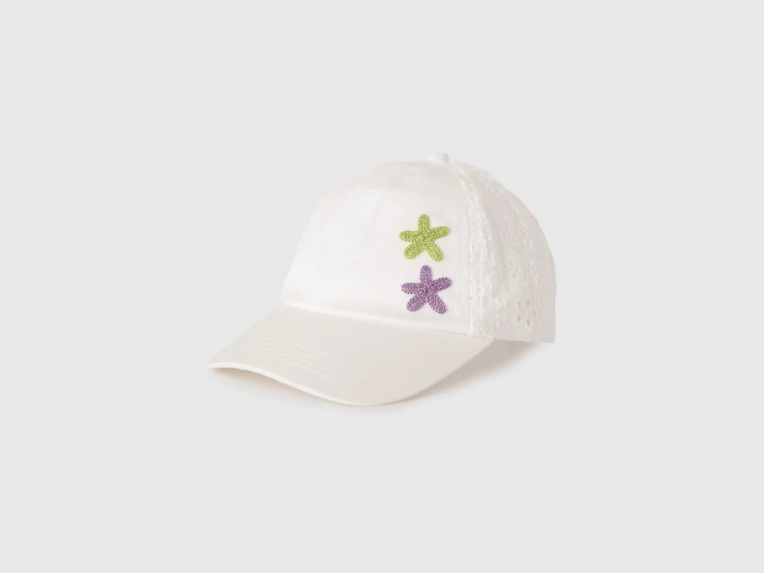 Benetton White Girls Baseball Cap with Sangallo Lace SKU: 62LARA00I_101 Image 01