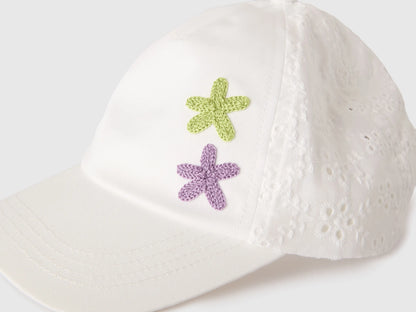 Benetton White Girls Baseball Cap with Sangallo Lace SKU: 62LARA00I_101 Image 03
