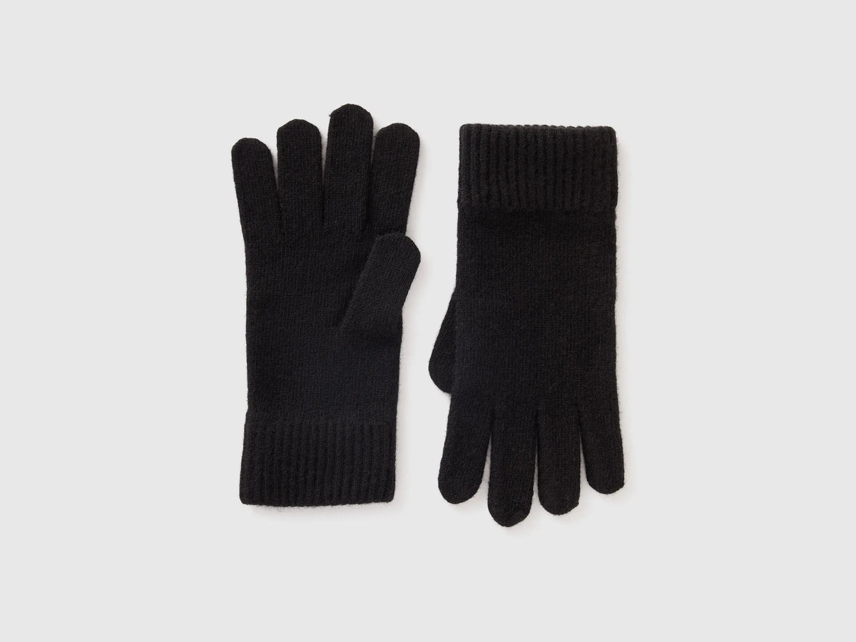 Benetton Black Men 100% Wool Gloves SKU: 63UWVG001_100 Image 01